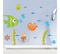 Gemini_mall® Cartoon Fish Stickers Bathroom Kids Childrens Room Wall Stickers Removable Bathroom Wall Art Decal