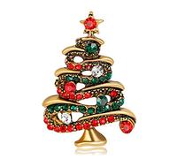 Gemini_mall® Christmas Brooch Christmas Tree Design Costume Jewellery Sparkly Crystal Artificial Diamond Christmas Brooch Pin for Girls (Golden)