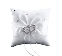 Gemini_mall® Double Heart Rhinestone Wedding Ring Pillow Cushion Bearer 10 x 10cm---White