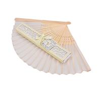 Gemini_mall® Ivory Hand Held Fans Folding Fan Bamboo Fabric Hand Fan with Gift Box (Ivory)