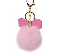 Gemini_mall® Keychain, Fluffy Faux Rabbit Fur Ball Bowknot Charm Keyring Hanging Bag Handbag Car Key Chain Plush Pendant Ornament (Pink)