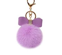 Gemini_mall® Keychain, Fluffy Faux Rabbit Fur Ball Bowknot Charm Keyring Hanging Bag Handbag Car Key Chain Plush Pendant Ornament (Purple)