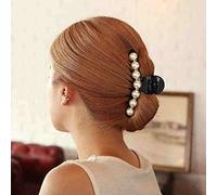 Gemini_mall® Korea Style Hair Claw Hair Crab Clamp Hairpin Ponytail Holder Pearl Rhinestone Decorated Hair Clip Barrettes Headpiece (Black)
