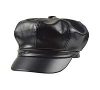 Gemini_mall Ladies Winter Warm Faux Leather 8 Panel Baker Boy Cap Peaked Beret Hat Flat Caps Newsboy Hat Black