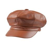 Gemini_mall Ladies Winter Warm Faux Leather 8 Panel Baker Boy Cap Peaked Beret Hat Flat Caps Newsboy Hat Brown