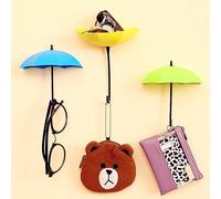 Gemini_mall® Pack of 3 Creative Umbrella Shape Self Adhesive Wall Hooks Wall Mounted Storage Rack Hook Hanger, Random Color