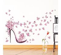 Gemini_mall® Pink Butterfly High Heels Wall Art Sticker Door Stairs Living Room Bedroom Decor Woman Teenager Baby Girl Kid Children Nursery Decal Wall Mural Poster Wallpaper