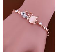 Gemini_mall® Pink Crystal Cute Cat's Eye Opal Chain Bracelet for Women (Pink)