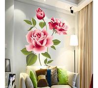 Gemini_mall® Pink Rose Flower Vinyl Home decor Wall Art Decal Sticker Removable DIY Living Room Decoration