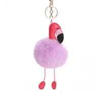 Gemini_mall Pom Pom Keyring, Flamingo Keychain Fluffy Keyring Balls Key Rings Plush Cellphone Bag Charm Pendant Key Chain Gift- Purple