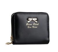 Gemini_mall® Purses for Women, PU Leather Coin Purse Credit Card Wallet with 1 Metal Zipper 4 Card Slots (Black)