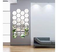 Gemini_mall Removable Acrylic Mirror Setting Wall Sticker Decal for Home Living Room Bedroom Decor Silver Hexagon 12 Pieces