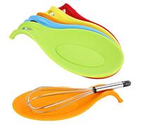 Gemini_mall Silicone Spoon Flexible Almond-Shaped Rest Heat Resistant Kitchen Utensil Spatula Mixer Pad Mat Holder Random Color