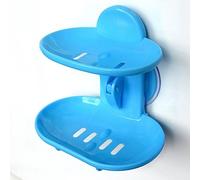 Gemini_mall® Super Powerful Suction Cup Soap Dish Holder Wall Mounted for Bathroom Shower Soap Holder Saver Box Storage Organizer Rack ABS Plastic Double Layers (Blue)