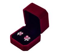 Gemini_mall Velvet Engagement Wedding Ring Earrings Gift Box Jewelry Boxes Display Storage Case Wine Red
