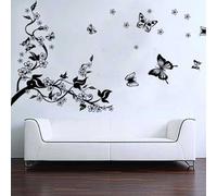 Gemini_mall® Wallpaper Black Flower Tree and Butterflies Wall Sticker Decal Home Decoration Removable Mural DIY Decor