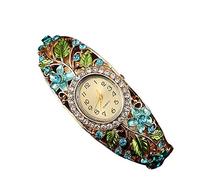 Gemini_mall Women Lady Crystal Flower Bangle Bracelet Watch Quartz Wristwatch