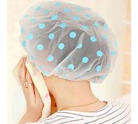 Gemini_mall® Womens Cute Polka Dot Printed Waterproof Shower Cap Spa Shower Bath Cap Hat (Blue)