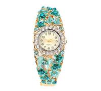 Gemini_mall Womens Flower Butterfly Dress Watch Round Dial Rhinestone Bracelet Wristwatch - Blue
