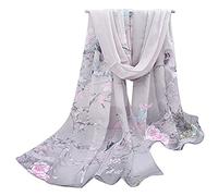 Gemini_mall Womens Lady Flower Printed Soft Chiffon Scarf Stole Scrawl Wrap Grey