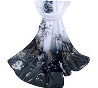 Gemini_mall Womens Lady Flower Printed Soft Chiffon Scarf Stole Scrawl Wrap (One Size, Black White)