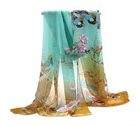 Gemini_mall Womens Lady Flower Printed Soft Chiffon Scarf Stole Scrawl Wrap Yellow/Green