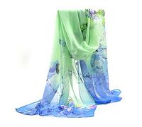 Gemini_mall Womens Lady Flower Printed Soft Chiffon Scarf Stole Wrap Green Blue