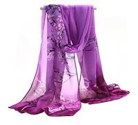 Gemini_mall Womens Lady Flower Printed Soft Chiffon Scarf Stole Wrap Purple