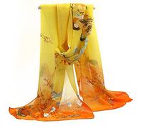 Gemini_mall Womens Lady Flower Printed Soft Chiffon Scarf Stole Wrap Yellow