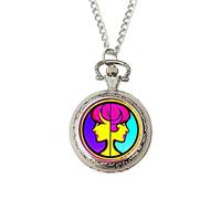 Gemini Pop Art Zodiac Pocket Watch - Colourful Horoscope Gift for Men, Silver Chain & Gift Box - Fun Astrology Present for Gemini Birthdays or Christmas