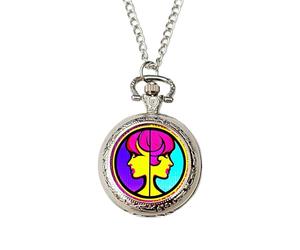 Gemini Pop Art Zodiac Pocket Watch - Colourful Horoscope Gift for Men, Silver Chain & Gift Box - Fun Astrology Present for Gemini Birthdays or Christmas
