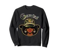 Gemini Queen Camo Black Woman Birthday Zodiac Sign Afro Sweatshirt