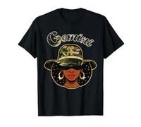 Gemini Queen Camo Black Woman Birthday Zodiac Sign Afro T-Shirt