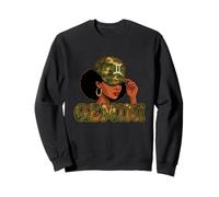 Gemini Queen Gemini Zodiac Sign Camo Afro Girl Sweatshirt