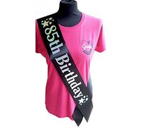 Gemini Ribbons - 85th Birthday Star Sash - 85 Birthday - Mens Womens Unisex - Party Gift Decorations - Black Silver Holographic