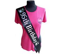 Gemini Ribbons - 95th Birthday Star Sash - 95 Birthday - Mens Womens Unisex - Party Gift Decorations - Black Silver Holographic
