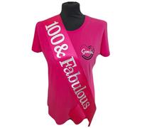 Gemini Ribbons Ltd 100th Birthday Sash - 100 & Fabulous - Fuchsia Pink Ribbon & Holographic Silver Font - 170cm L x 10cm W - Adult Female Celebration Sash with Velcro Strip