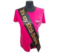 Gemini Ribbons Ltd 100th Birthday Sash - Its My 100th Birthday - Beautiful Quality Black Ribbon and Holographic Gold Font - Small, Female, Adult, Religious, Fabric, Automatic, No Assembly Required