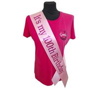 Gemini Ribbons Ltd 100th Birthday Sash - Its My 100th Birthday - Beautiful Quality Light Pink Ribbon and Holographic Pink Font - Adult Female Religious Sash