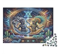 Gemini Zodiac 1000 Piece Jigsaw Puzzle,Premium Cardboard,Whimsical Challenge,Stress Relief Aztec Art,Educational Toy,Home Wall Decor,Gift Idea,Adults & Kids 14+ 52x38cm