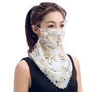 Geminimall Women Sun Protection Mask Sunshade Face Scarf Breathable Print Chiffon Neck Gaiter UV Protective Cover for Face Neck Anti-dust Cover Bandana for Outdoor Activities