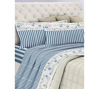 GEMITEX Cotton Bed Set, 100% Breathable Cotton Free of Harmful Substances, Certified Quality Standard 100 by OEKO-TEX Confidence in Textile, Double Bed, G26/Blue, Designed in Italy