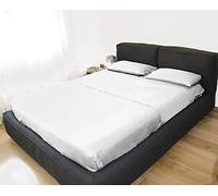 GEMITEX Double bed linen set in white, non-iron, satin-effect finish, 100% polyester microfibre, consisting of 2 flat sheets and 2 pillowcases, made in Italy.