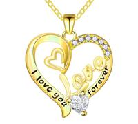 GemJelry Mothers Necklace Gifts for Mom from Daughter Son, I Love You Mom Necklace Heart Pendant Rhinestone Jewelry with Box Birthday Mothers Day Gifts for Women