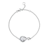 GEMLANTO 925 Sterling Silver Bracelet Infinity Created Pearl June Birthstone Link Bracelets for Women Daughter Danity Birthday Anniversary Jewellery Gifts for Her Mum, Adjustable Chain 17+1.5+1.5CM