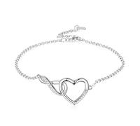 GEMLANTO 925 Sterling Silver Bracelet with Cubic Zirconia Infinity Love Heart Pendant Fine Jewellery Gifts for Women Girls Her Adjustable Chain