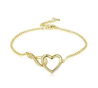 GEMLANTO 925 Sterling Silver Gold Plated Bracelet with Cubic Zirconia Infinity Love Heart Pendant Christmas Jewellery Gifts for Women Girls Her Adjustable Chain