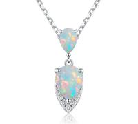 GEMLANTO October Birthstone Necklace for Women 925 Sterling Silver Created Opal Teardrop Pendant Necklace Birthday Anniversary Fine Jewellery Gifts for Women Mum Girls