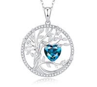 GEMLANTO Tree of Life Necklaces 925 Sterling Silver December Birthstone Blue Topaz Necklace Heart Gemstone Birthstone Jewellery Gifts for Women Mothers, 45+5cm Extenders