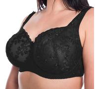 Gemm Ladies Black Embroidered Large Bosom Lace Underwired Firm Bra Plus Size Cup (46J, Black)